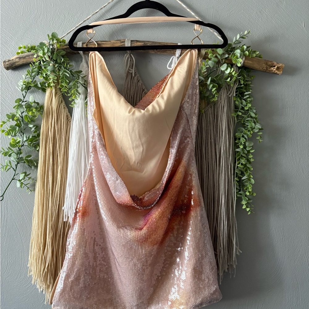 ⭐️4 for $40 ⭐️ Halter, Open Back Sequin Draped Mini Dress - Picture 2 of 4